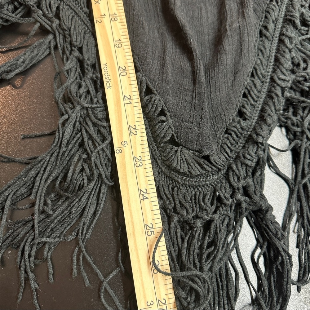 Open Crochet Knit Fringe Tank Top Cover Up Size Small Black Boho Festival Beach - Picture 8 of 9